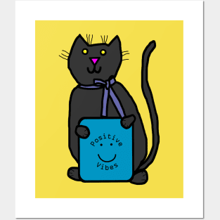 Cute Cat with Positive Vibes Smiley Face Posters and Art